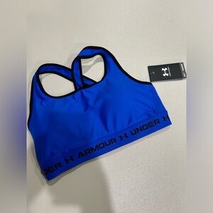 Under Armour Women's L Large Crossback Mid Medium-Impact Sports Bra Blue NWT